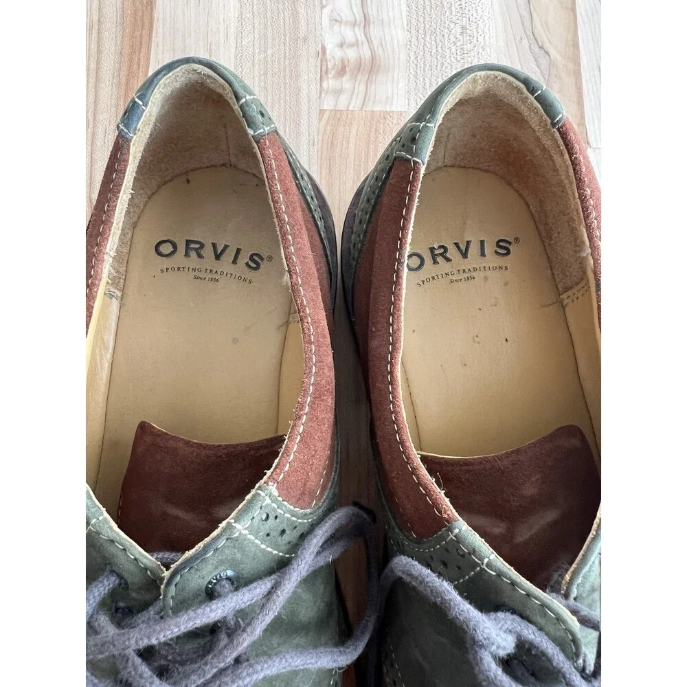Orvis Men's Saddle Oxford Dress Shoes Lace Up Suede Brown Green Size 11 M